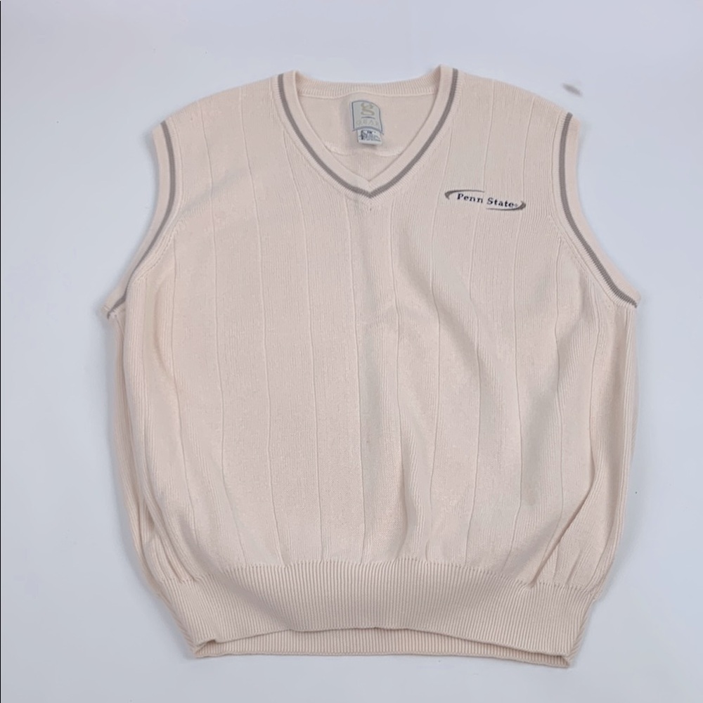 Vintage Retro Penn State PSU Gear For Sports Cream V-Neck Sweater Vest Large